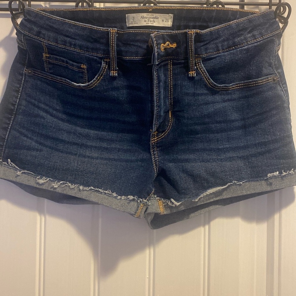 Abercrombie & Fitch Blue Jean Shorts Distressed Mid-Thigh